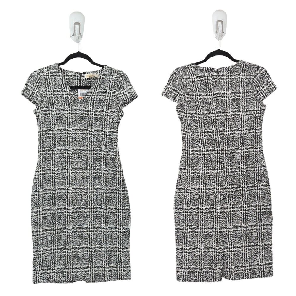 MICHAEL KORS Women S Dress Black White Plaid Bodycon Jacquard V Neck NEW
